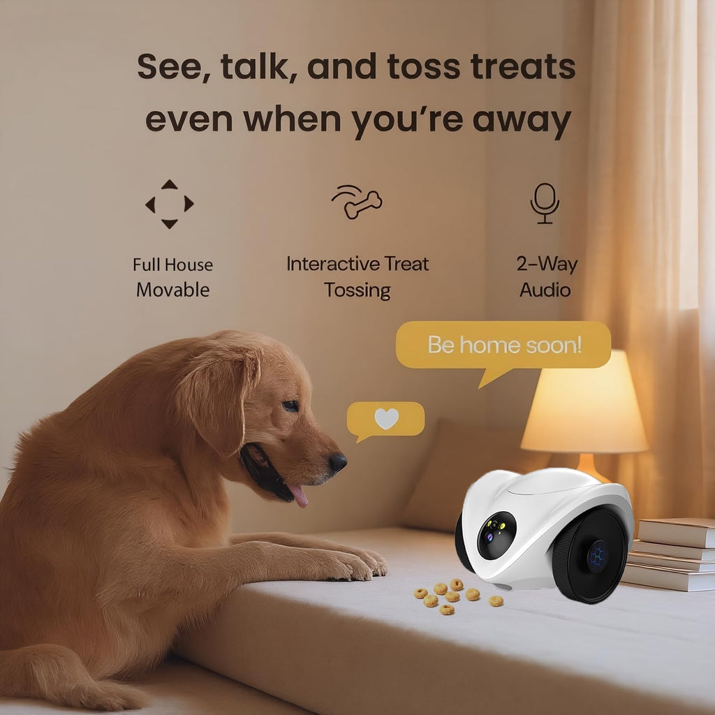 Robot Pet Camera with One-Tap Treat Dispensing | Mobile 360° Monitor, 2-Way Audio, and Smart Tracking | No Monthly
