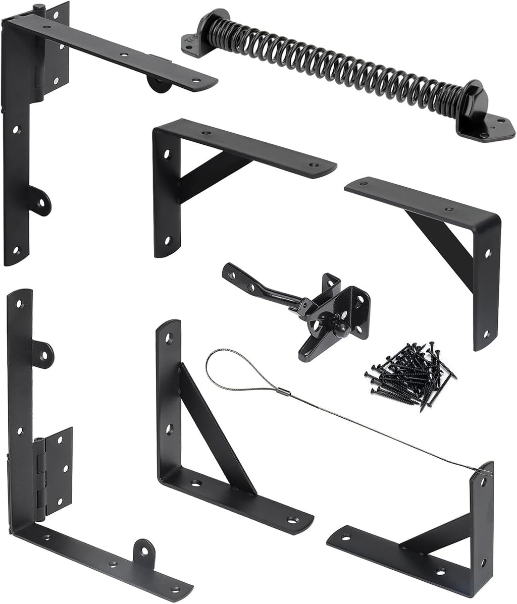 Fence Gate Kit Gate Hardware, 1 Set Anti Sag Gate Kit Gate Frame Cornor Brackets Kit with Self Closing Gate Springs