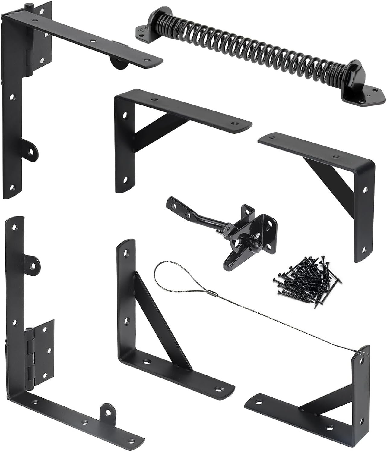 Fence Gate Kit Gate Hardware, 1 Set Anti Sag Gate Kit Gate Frame Cornor Brackets Kit with Self Closing Gate Springs