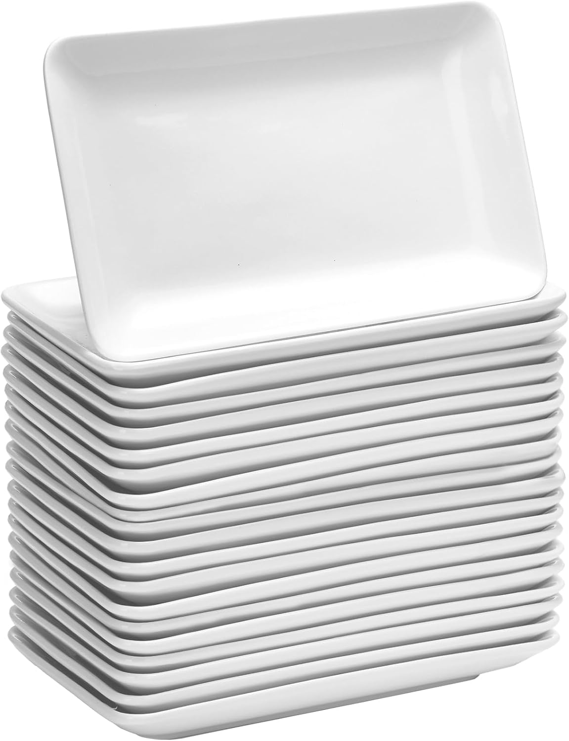 20 Pcs 8 Inch Rectangular Salad Plates White Rectangular Porcelain Dessert Plates Appetizer Serving Tray Porcelain