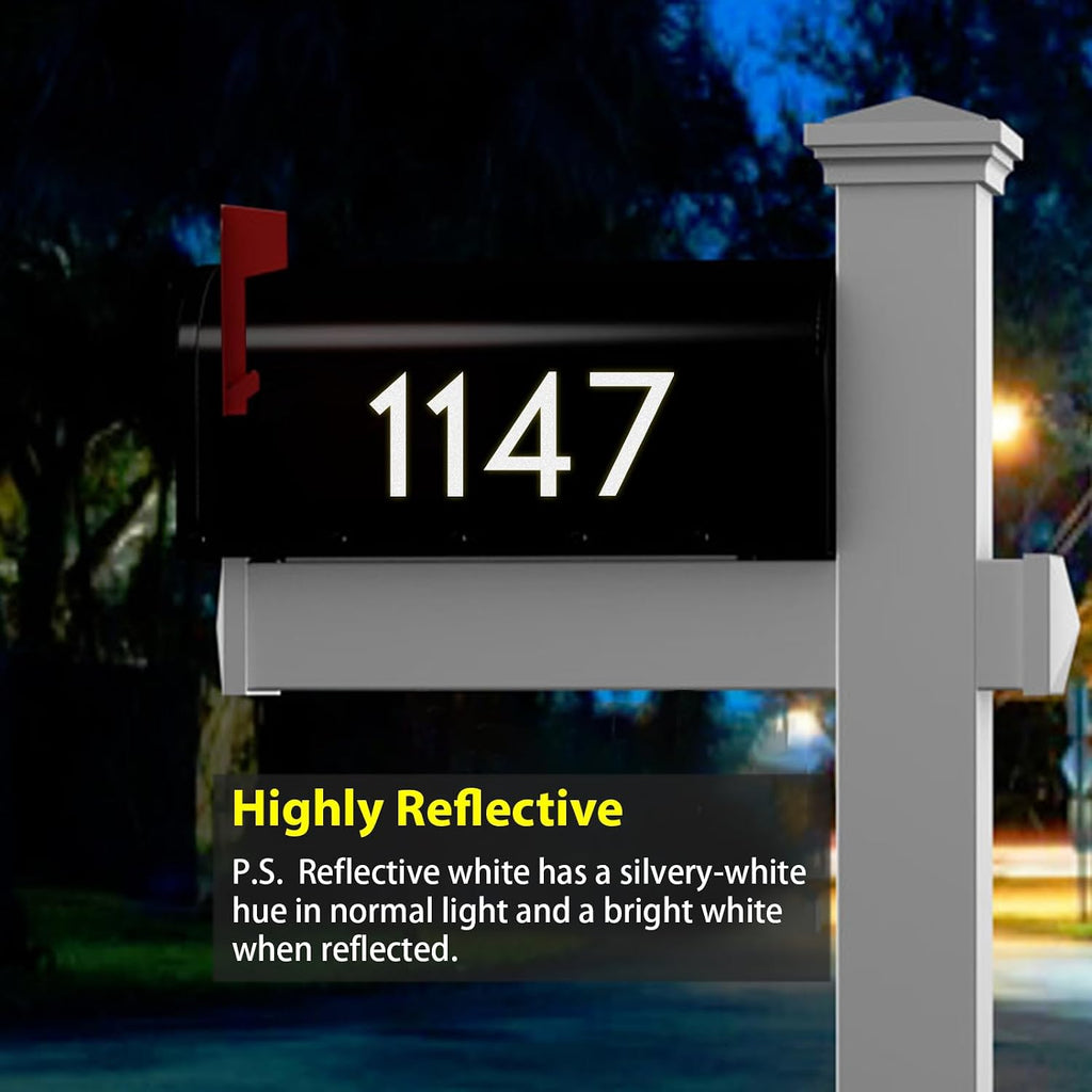 Reflective Mailbox Numbers, White Self Adhesive Numbers for Mailbox (4" x 2 Sets, 3" x 1 Sets), Modern Style, Premium