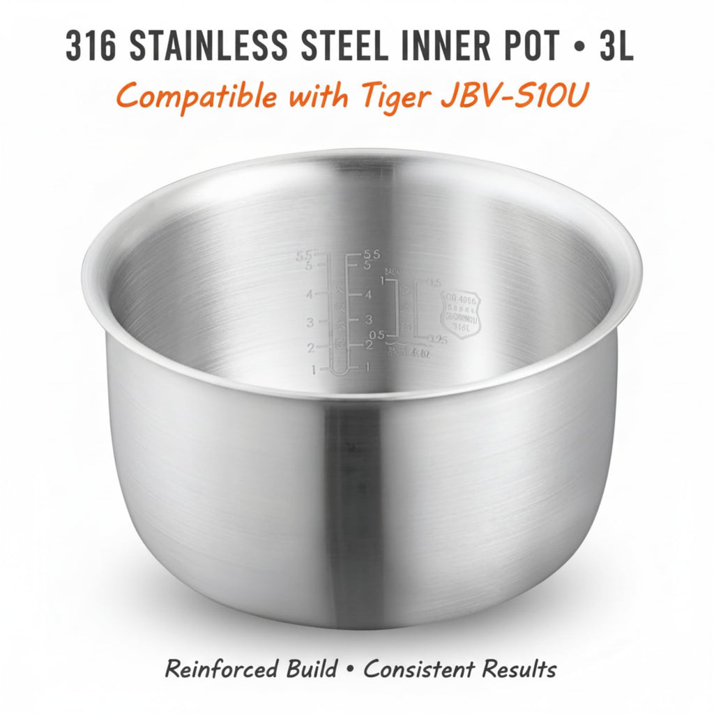 316 Stainless 5.5 Cup Rice Cooker Inner Bowl Compatible with Tiger JBV-S10U