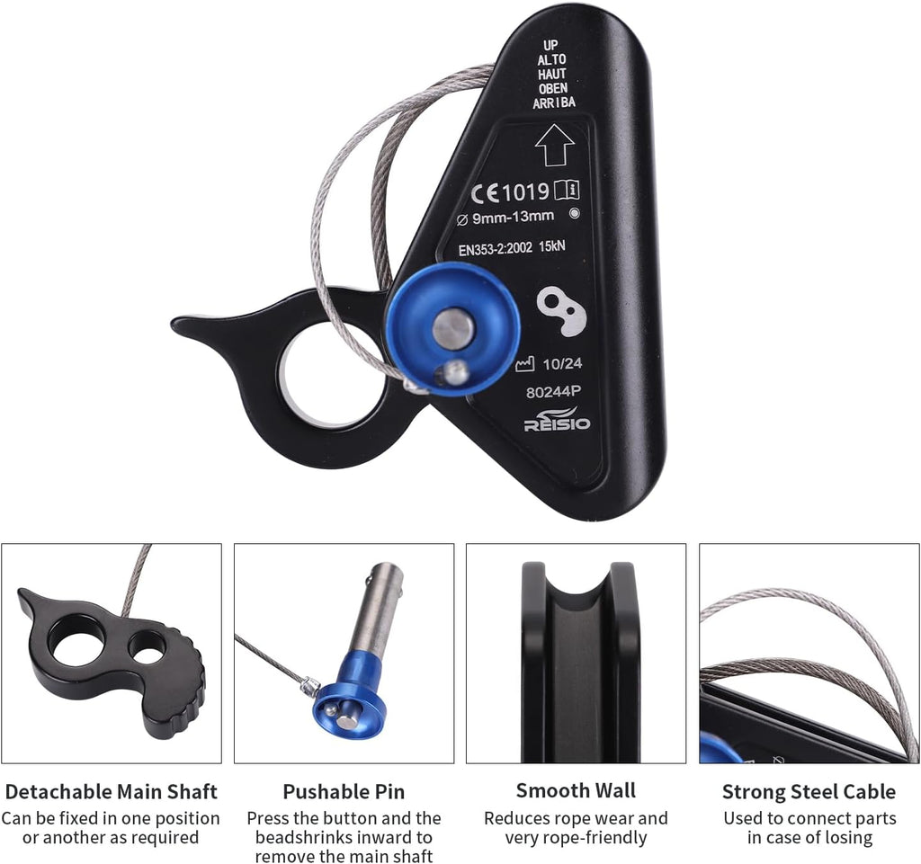 15KN Detachable Rope Grab Ascender,11-13 MM Rope Flip Line Climbing Ascender for Rock Climbing, Tree Climbing and