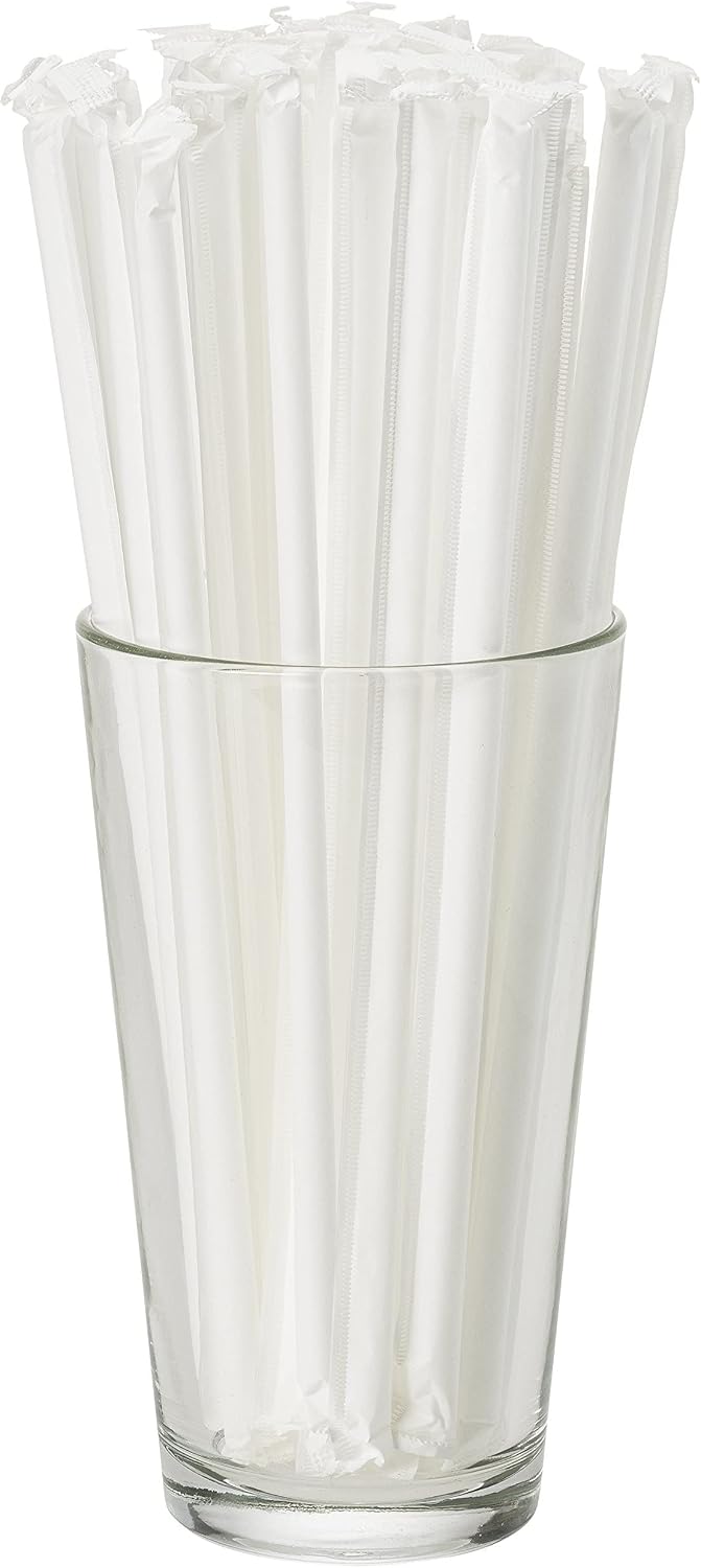 White Plastic Straws Individually Wrapped 1000 Pack - 8 inch Drinking Straw, BPA Free - Restaurant Style Disposable