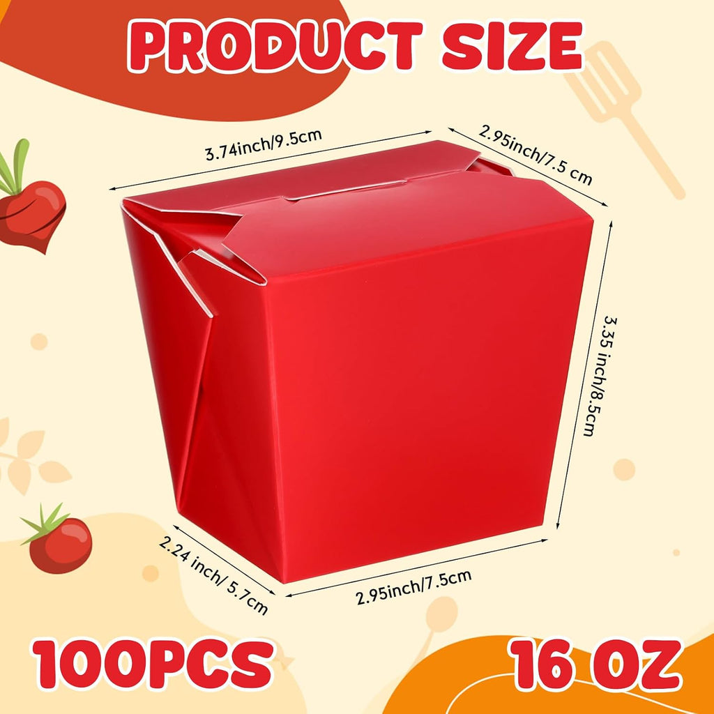 100 Pack 16 oz Chinese Take out Boxes Food Box, Red