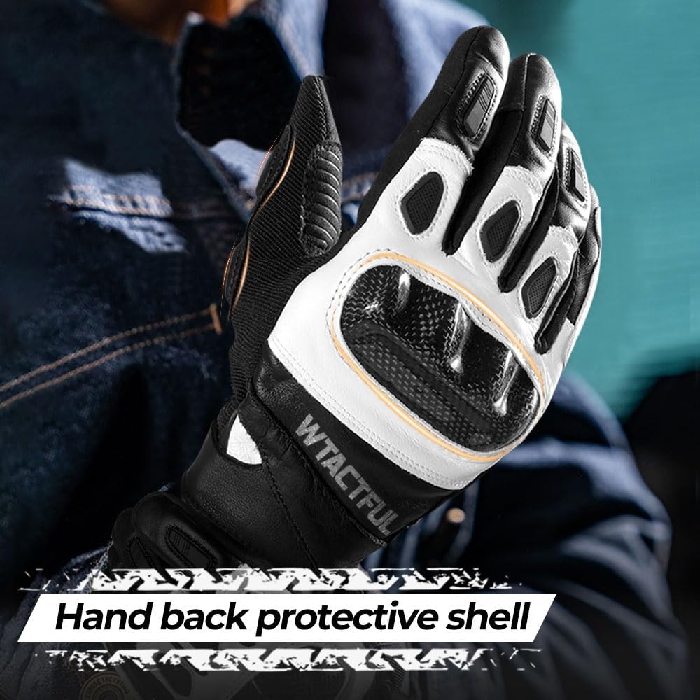 Goatskin Carbon Motorcycle Gloves, Touchscreen Men Women | Goatskin Leather, Breathable Microfiber, Carbon Joint