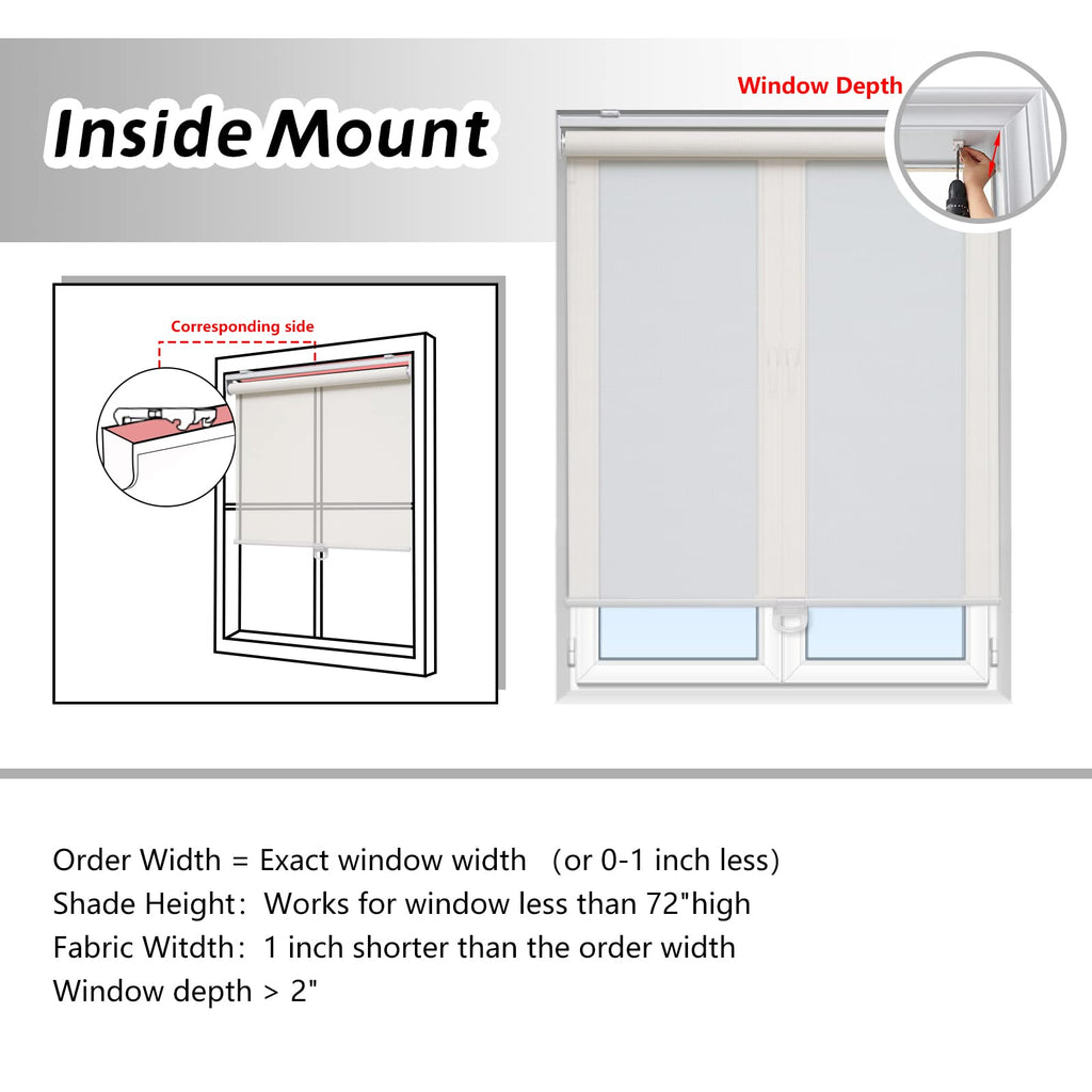 Light Filtering Roller Shades for Indoor Windows, 25"W x 72"H, White
