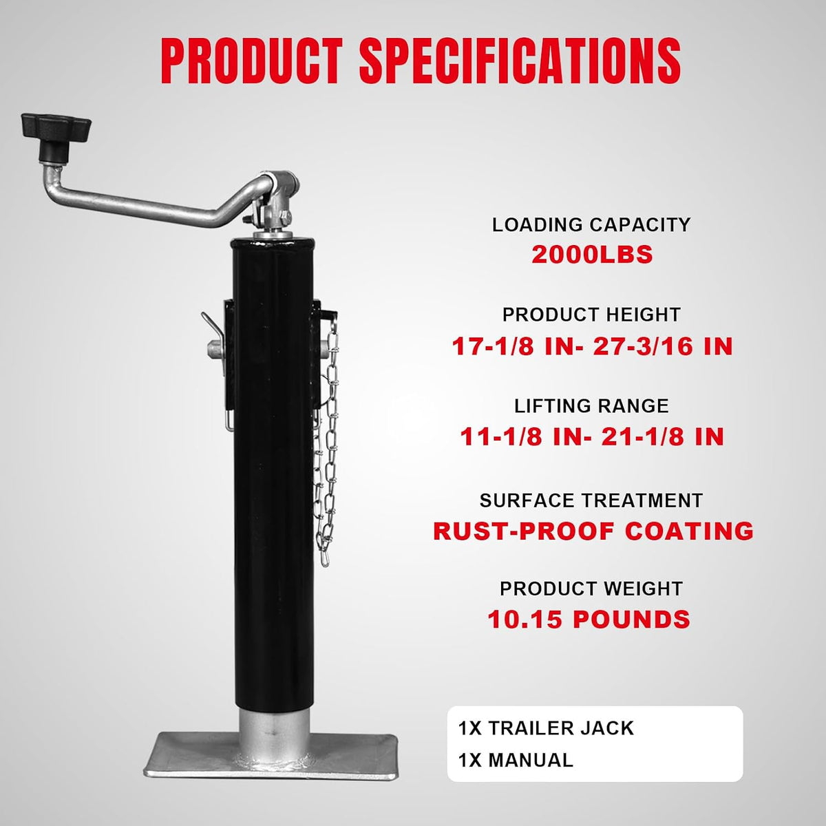 2000 LBs Capacity Weld on Pipe Mount Swivel Trailer Jack, ATR39003R