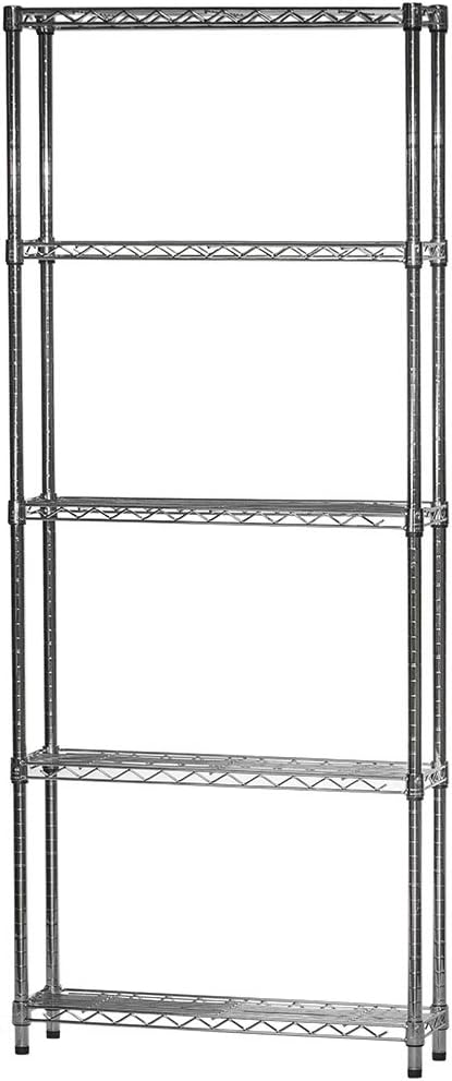 Shelving Inc. 8" d x 30" w x 96" h Chrome Wire Shelving with 5 Tier Shelves