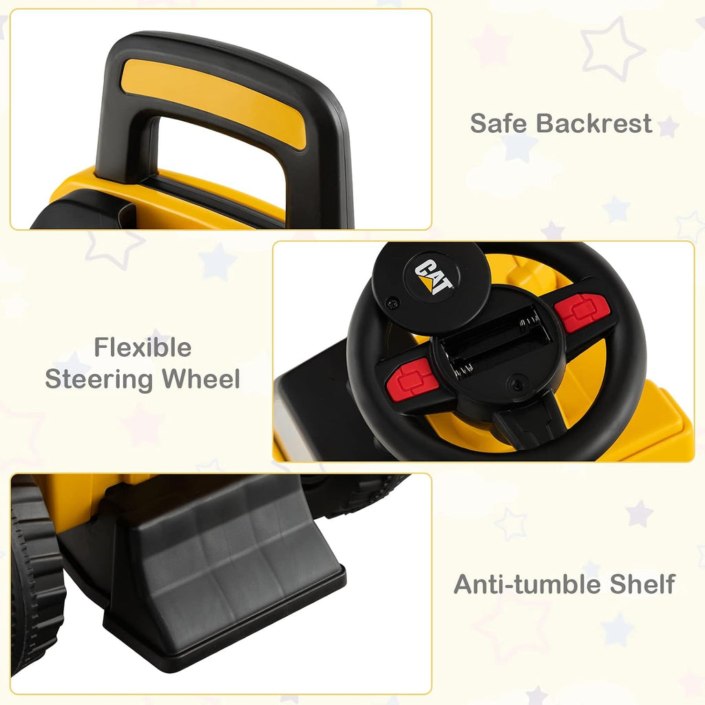 Licensed Caterpillar Ride on Excavator, Toddler Ride on Push Car with Digging Bucket, Under Seat Storage, Foot to