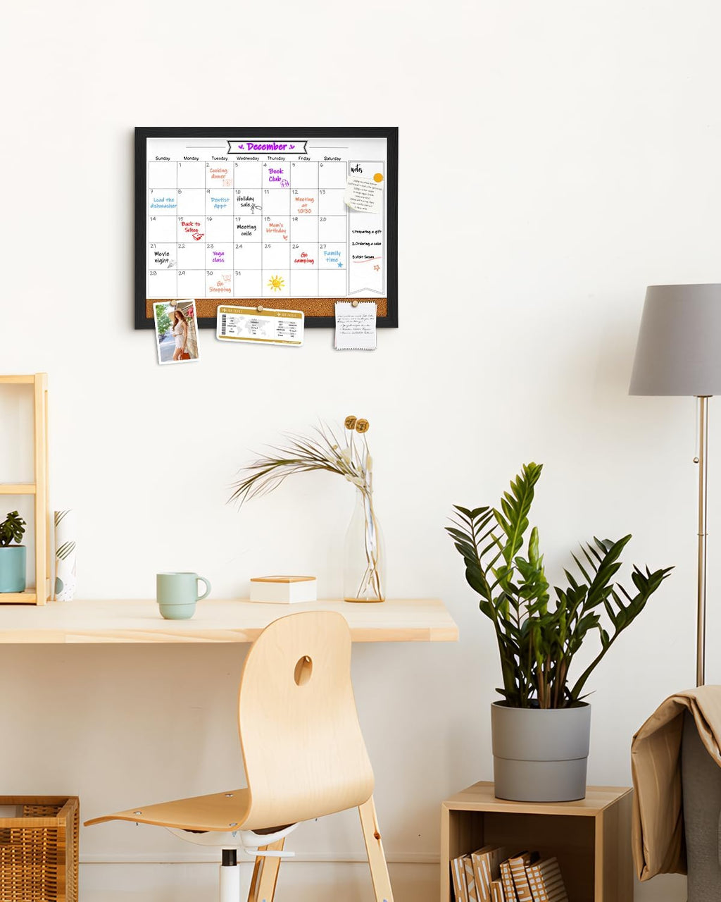 Dry Erase Calendar Whiteboard for Wall, Magnetic 13" x 17" Combination Dry Erase Board & Bulletin Board, 2in1 White