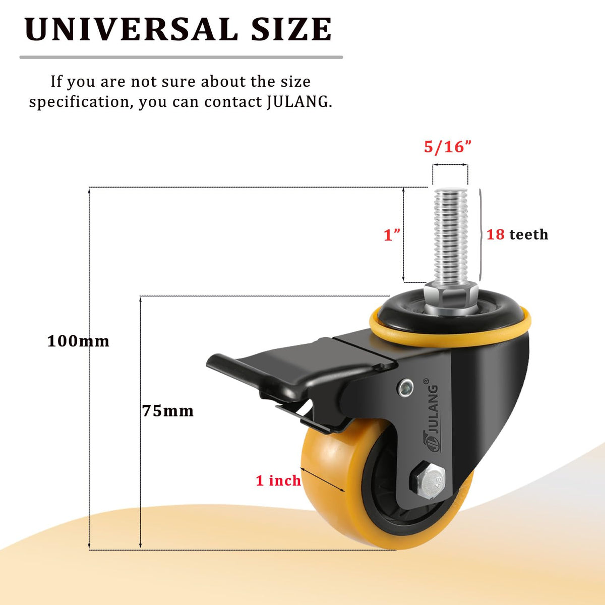 2 inch Stem Caster Wheels, 5/16" Threaded Stem Casters Set of 8