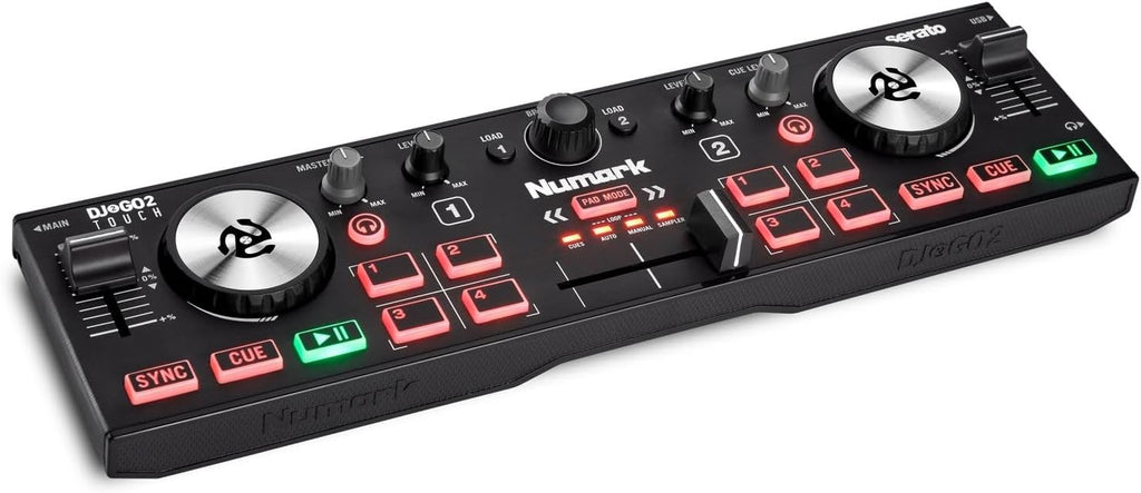 DJ2GO2 Touch Compact DJ Controller | Portable, 2-Deck, DJ Mixer, Touch-Capacitive Wheels, Integrated Audio Interface