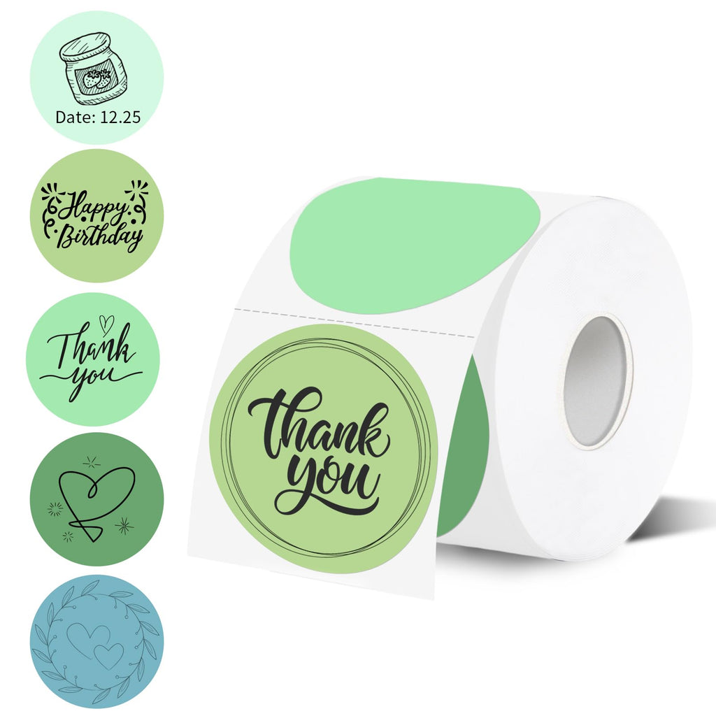 Thermal Label,2 Inch Green Gradient Round Thermal Printer Stickers,Self-Adhesive Round Direct Thermal Labels,Thermal