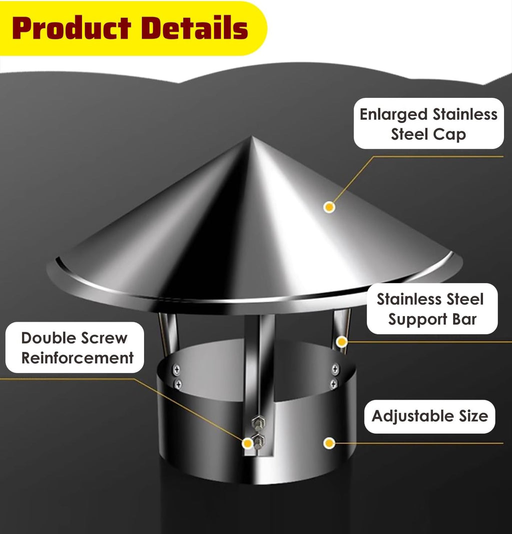 Chimney Rain Caps,Silver Chimney Cap - Anti Downdraft Roof Vent Cover, Bird Stopper Fireplace Screen, Tapered Flue