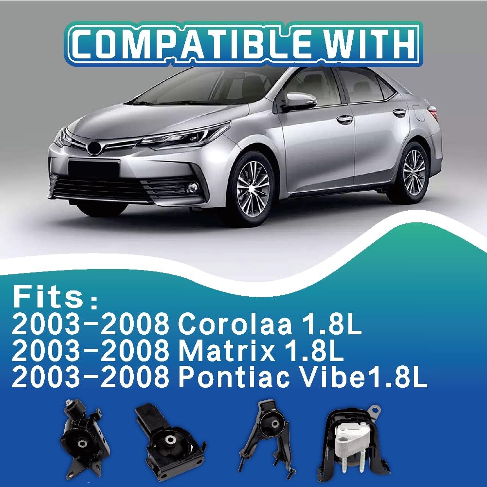 Engine Motor & Trans Mount Kit Compatible with 2003-2008 Corolla 1.8L