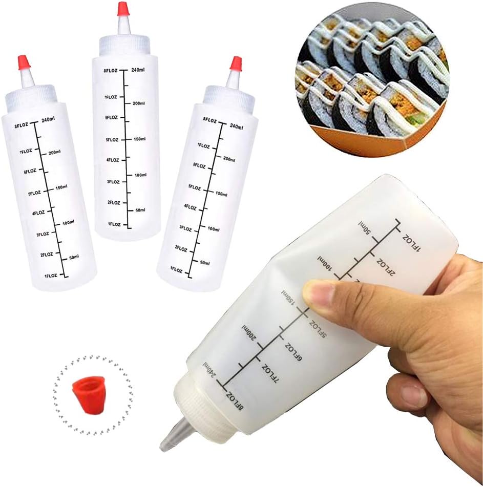 12 Pack 8 oz Plastic Squeeze Bottles with Red Tip Cap and Scale