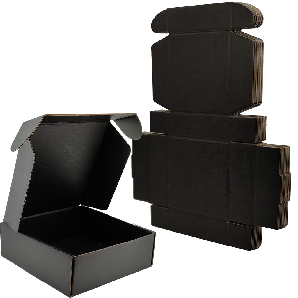 6x6x2 Shipping Boxes Set of 25, Black Mailer Corrugated Cardboard Box