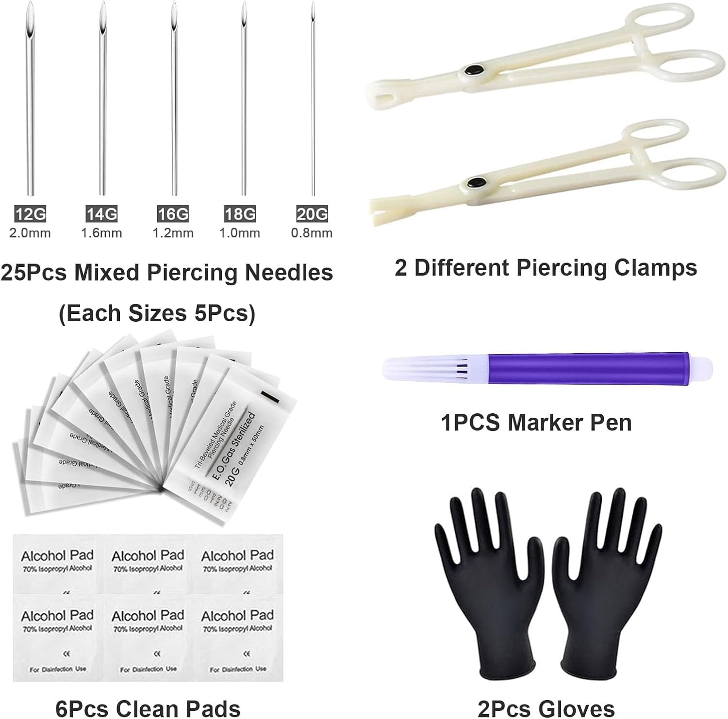 Piercing Kit 36Pcs Piercing Clamps Kit with 25Pcs Mixed 12G 14G 16G 18G 20G Ear Nose Piercing 2Pcs Piercing Clamps