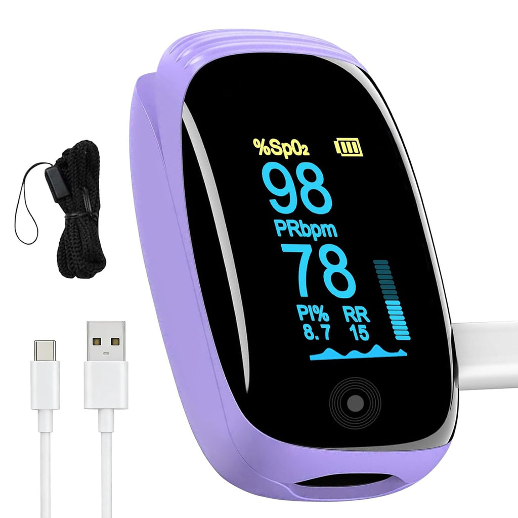 Rechargeable pulse oximeter with respiration, with SpO2 Pulse Rate and PI RR Precision Fast Oximeter SpO2 Reading