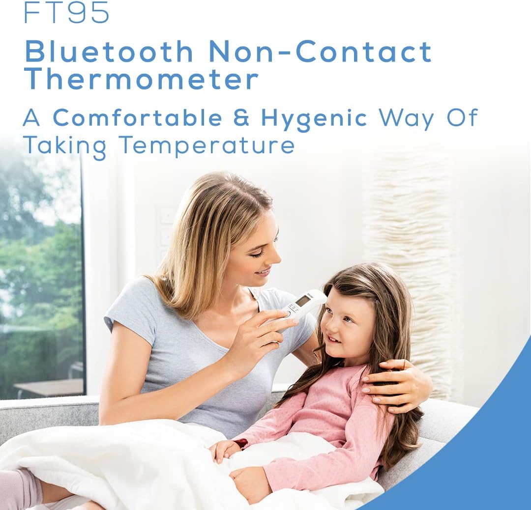 Bluetooth Non-Contact Thermometer, Forehead, Object, Room Temperature, High Accuracy, XL Blue Illuminated Display, 60