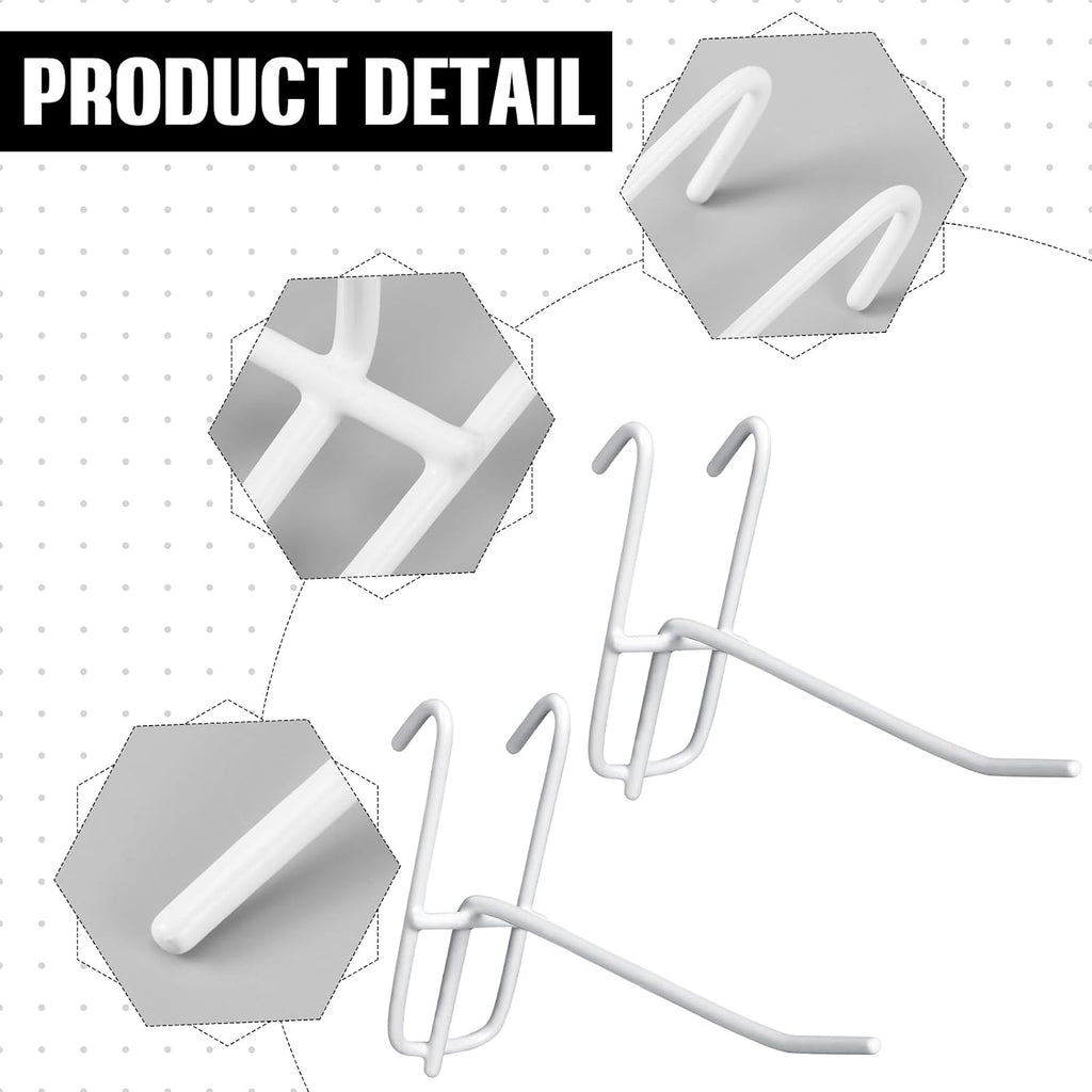 25 Pack Grid Wall Hooks, 4 Inch White Gridwall Hanger | Metal Build for Retail Craft Displays, Fits Gridwall Panels
