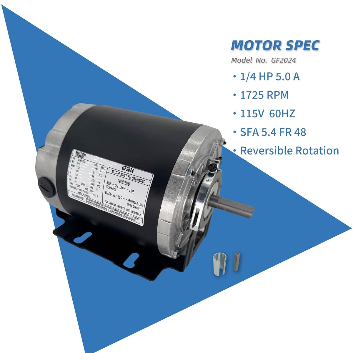 GF2024 1/4HP Electric Motor 115V 1725RPM 60Hz 48F Belt Drive Blower Motor