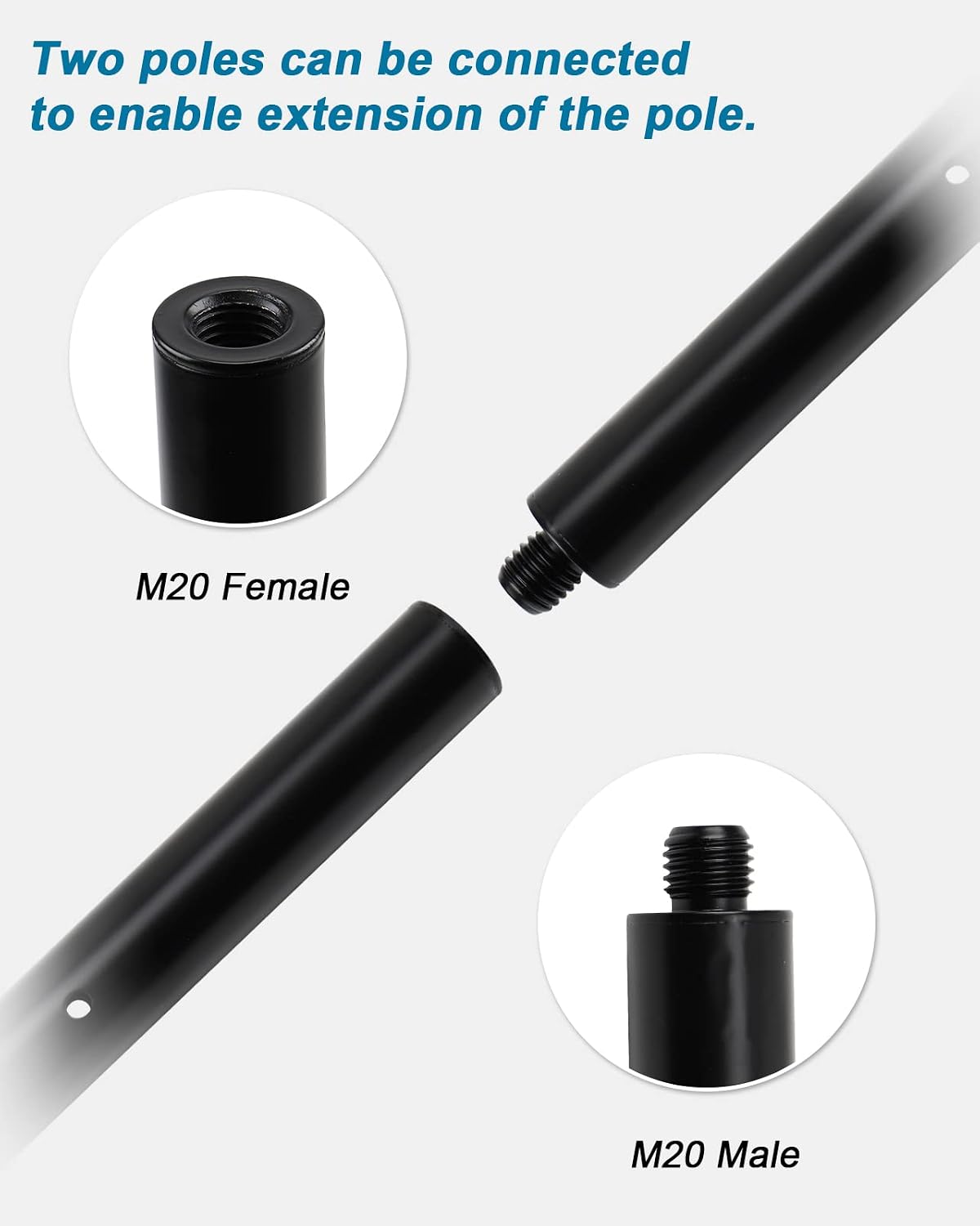11 inch M20 Subwoofer Pole 35mm Speaker Pole Mount Extension Pole | 2-Pack, Extendable by Connecting Two Poles, M20