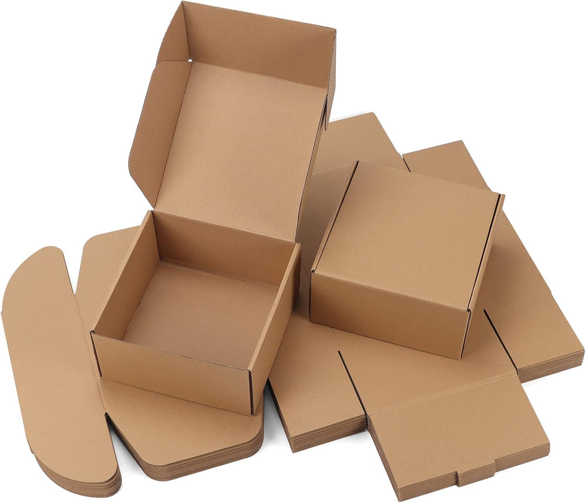 25 Pack 8x8x4 inch Cardboard Shipping Boxes, Brown Gift Boxes