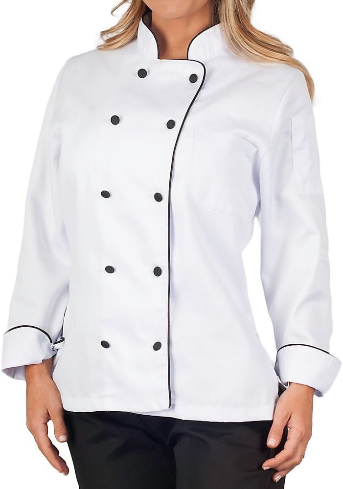 Womens Executive Chef Coat with Black Piping