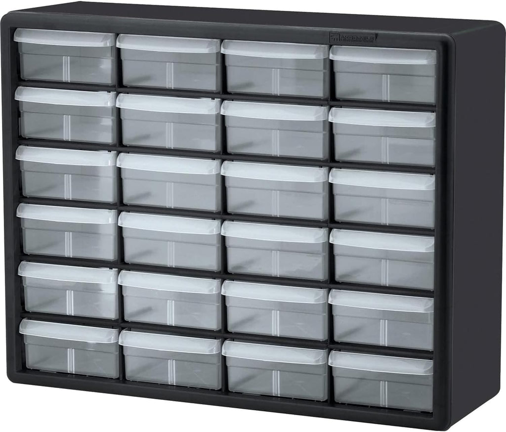 24-Drawer Plastic Storage Cabinet, 20" W x 6" D x 16" H, Black