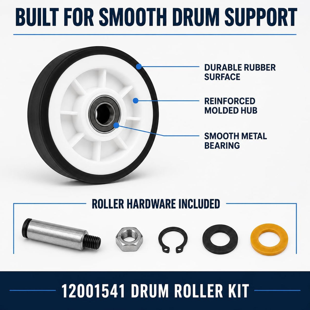 12001541 Dryer Repair Kit Compatible with Maytag & Kenmore Dryers, 2 Drum Rollers, 306508 Tumbler Bearing Kit, WP6-3700340 Idler Pulley, WP33002535 93.5-Inch Drive Belt