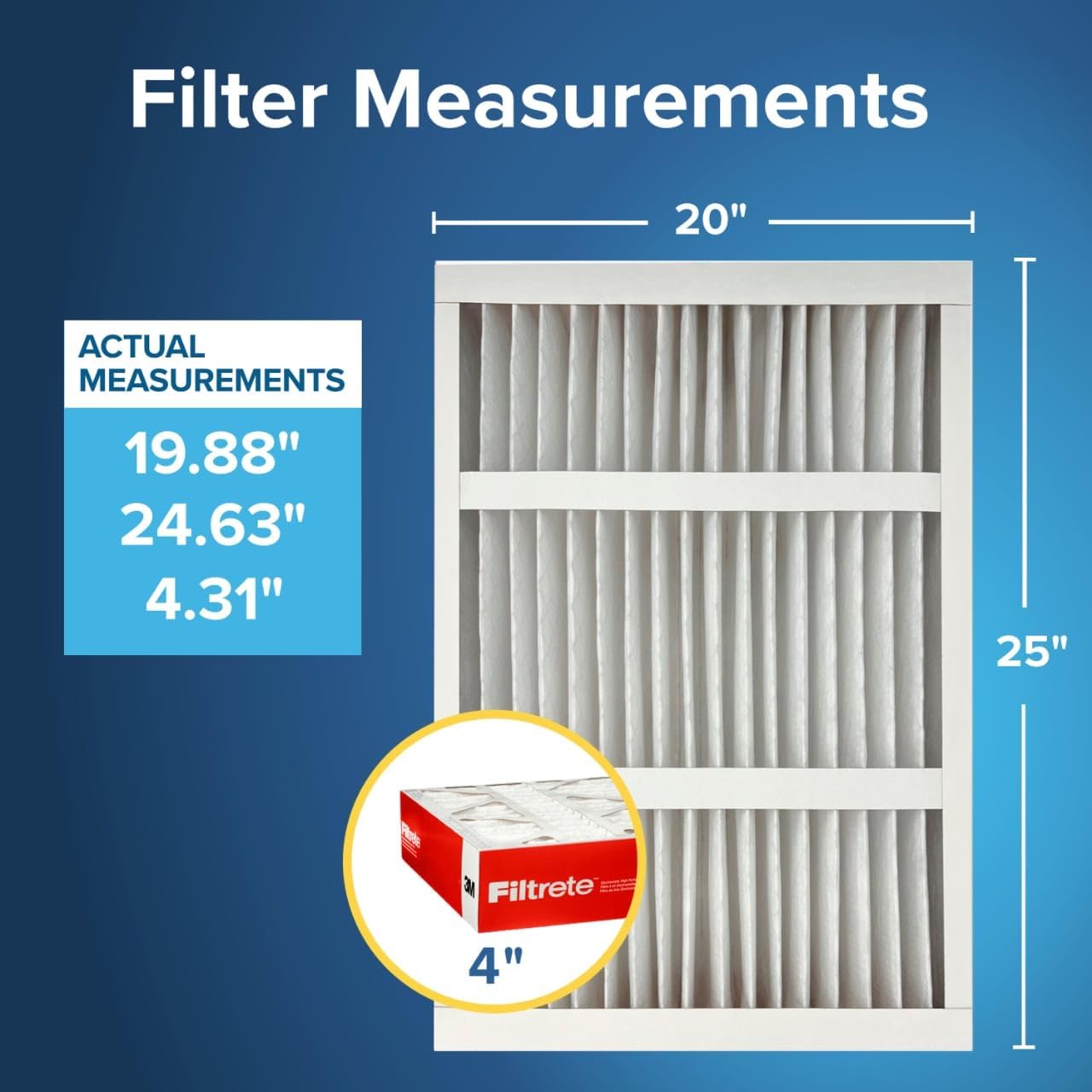 20x25x4 Air Filter MERV 11, MPR 1000 Micro Allergen Defense, 4-Pack