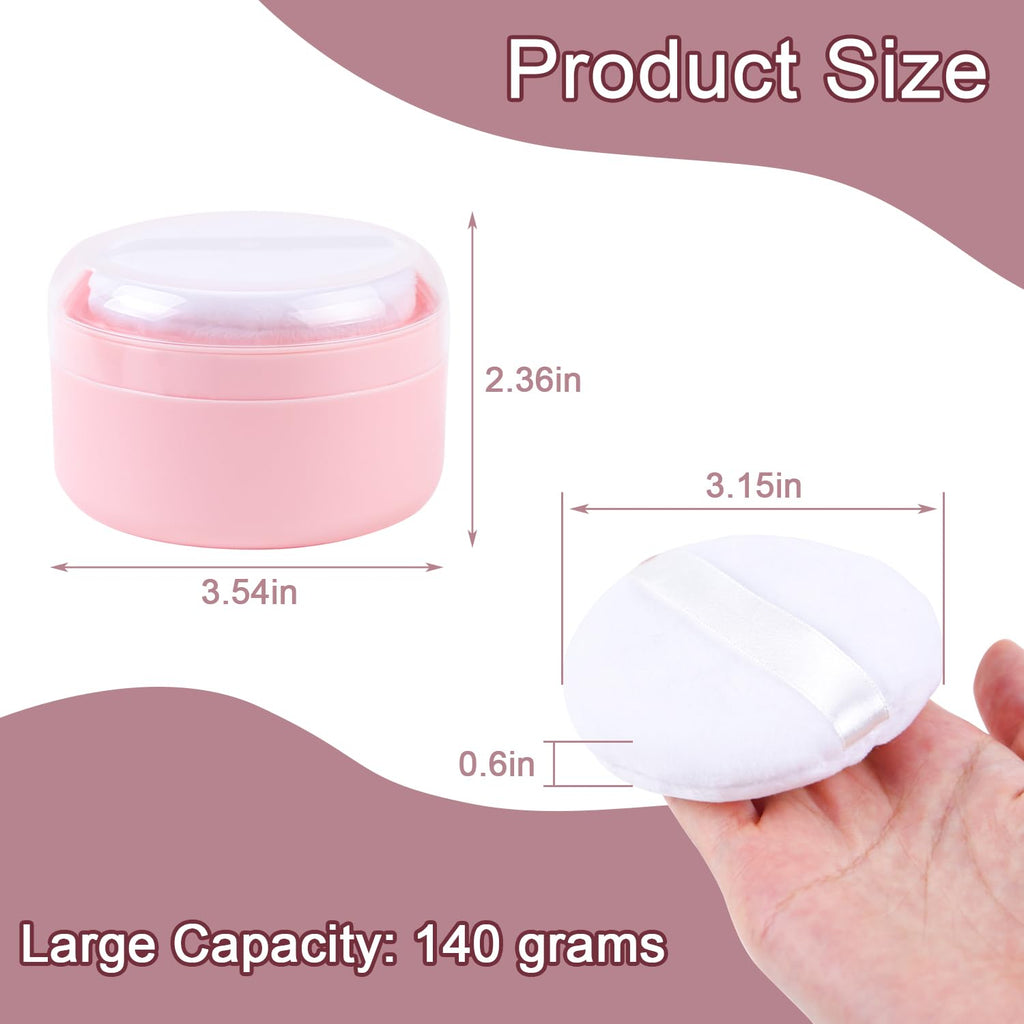 2 Pcs Large Body Powder Container with Sifter and Powder Puff Pink