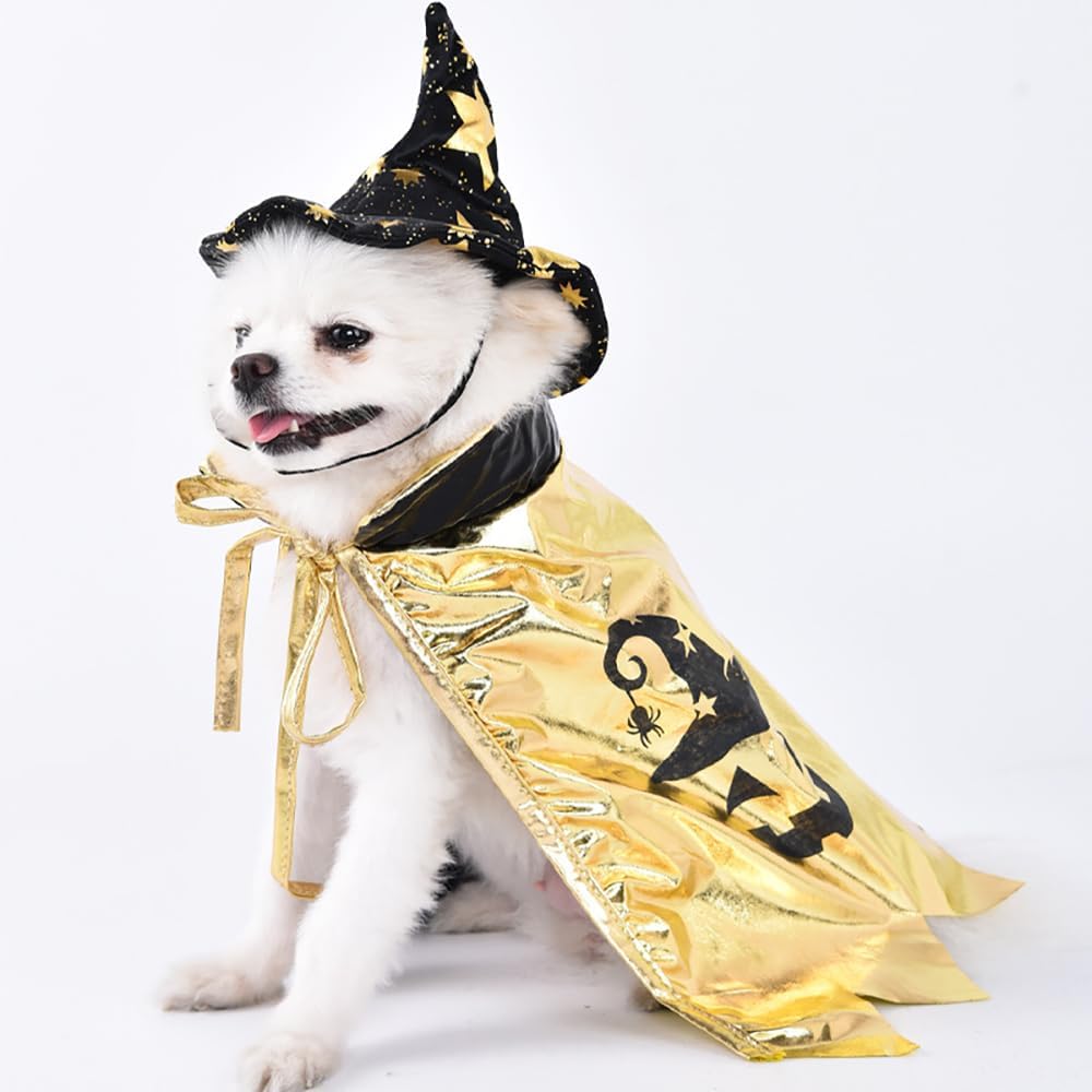 Halloween Dog Costume Witch Cloak Cape Wizard Hat Pet Cat Dog Witch Costumes Adjustable Halloween Costume Set