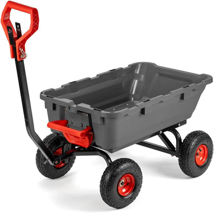 2-in-1 Convertible Handle Heavy Duty Garden Cart Dump Wagon Utility 800-Pound Dump Cart Utility Cart for Yard, Farm