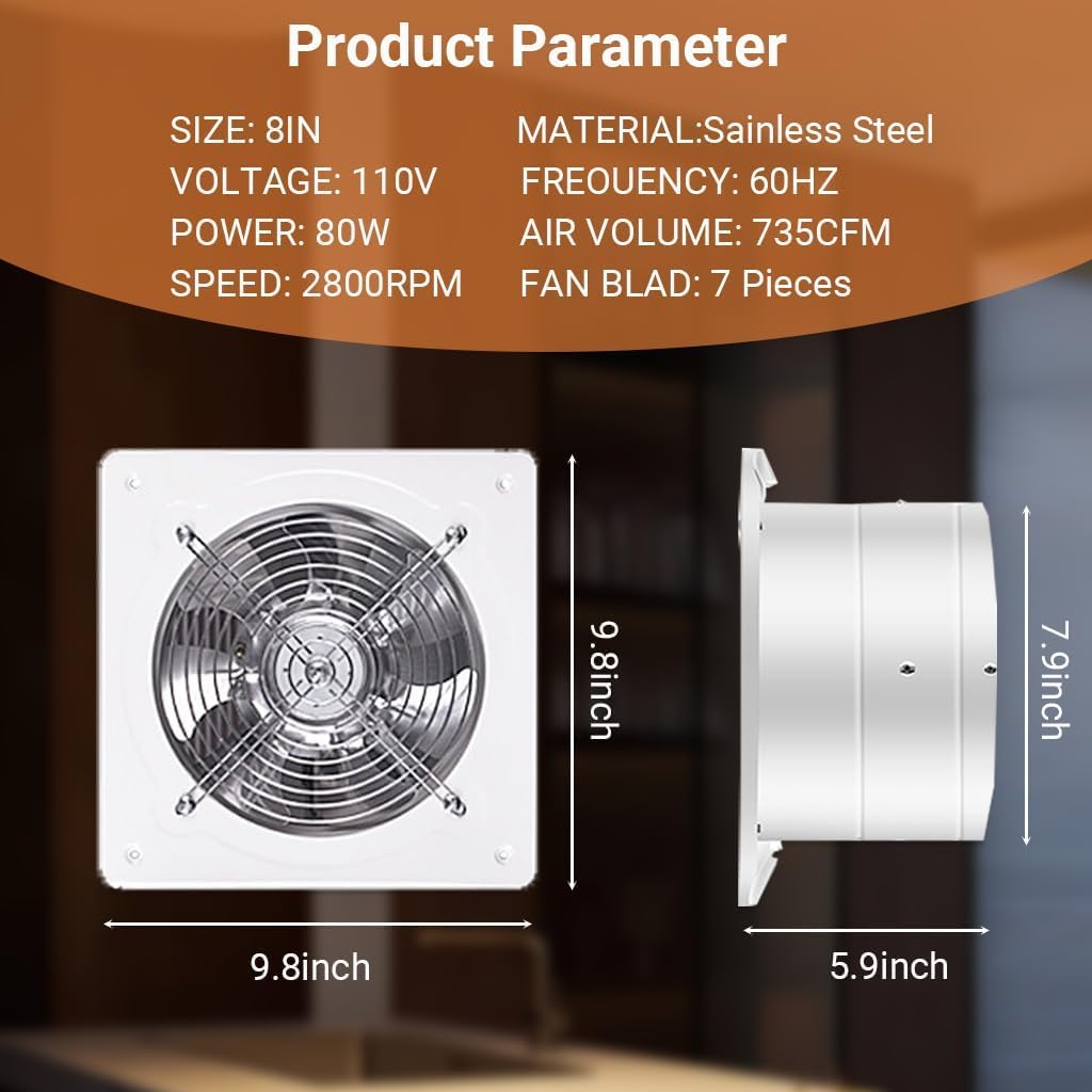 8 Inch Exhaust Fan with Speed Controller, Wall Mount Ventilation Fan