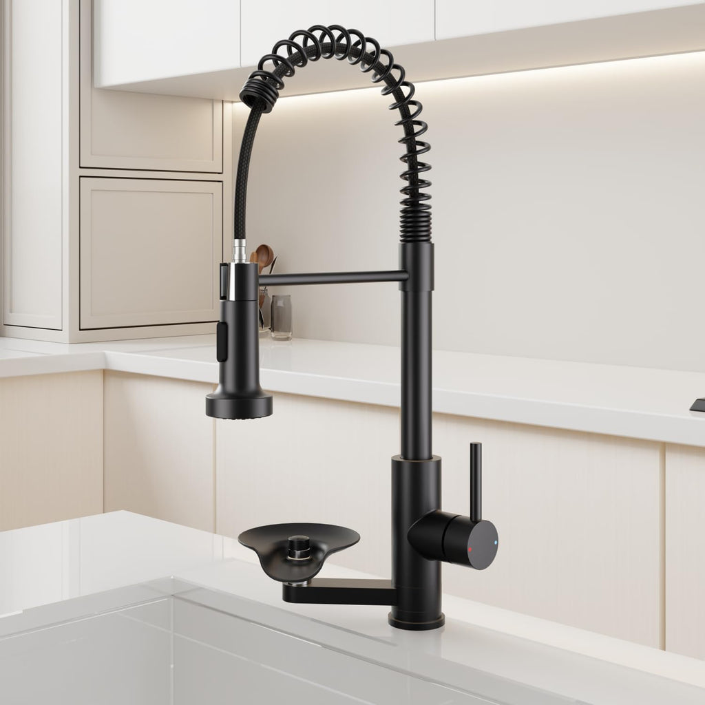 Kitchen Sink Pull Down Faucet with Cup Washer Single Handle Commercial Industrial Pull Out Spring Faucets with Glass