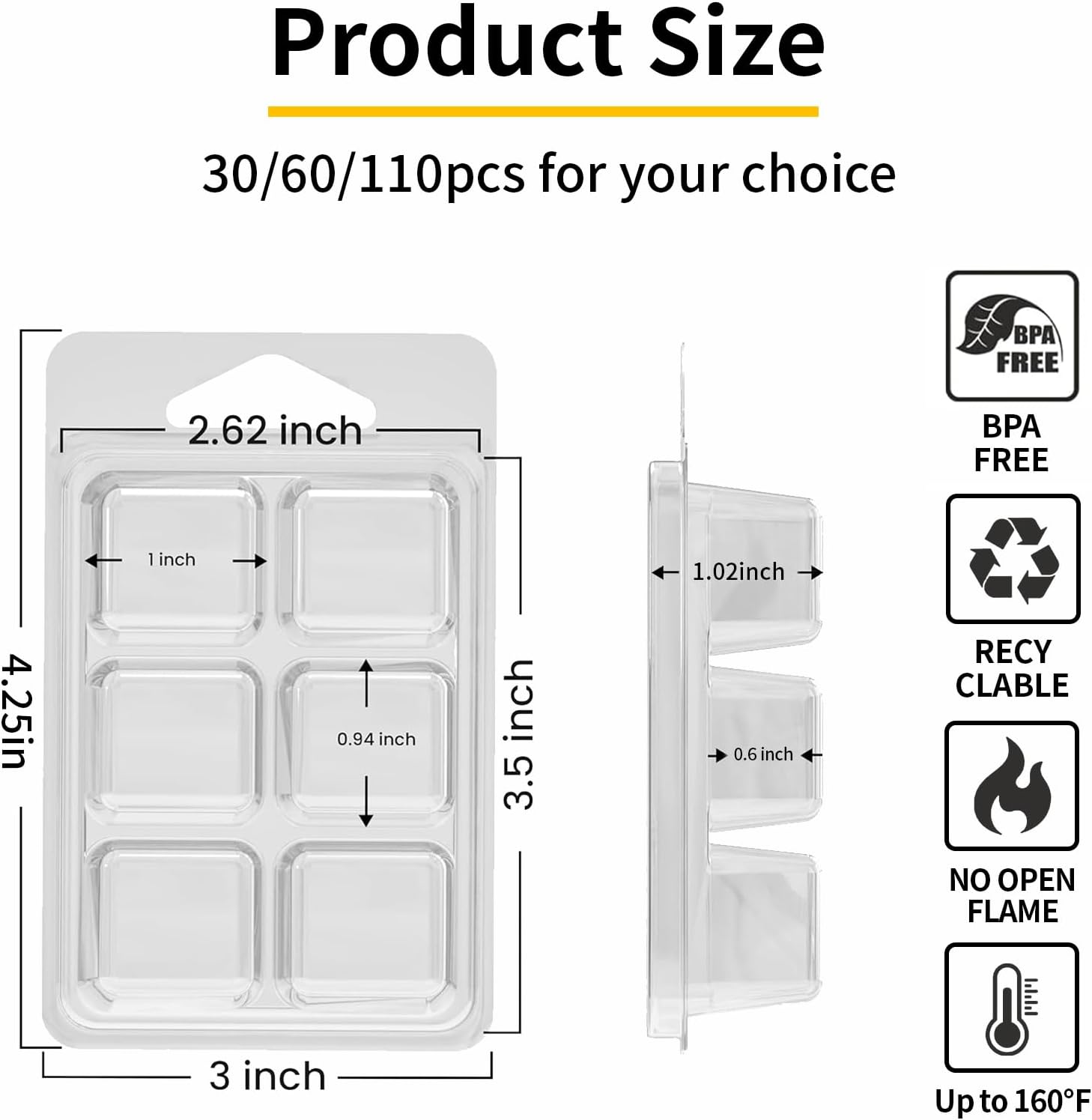Wax Melt Container Clamshell Packaging Mold Box with Packaging Box | Plastic Clear Empty Wax Candle Melt Tart