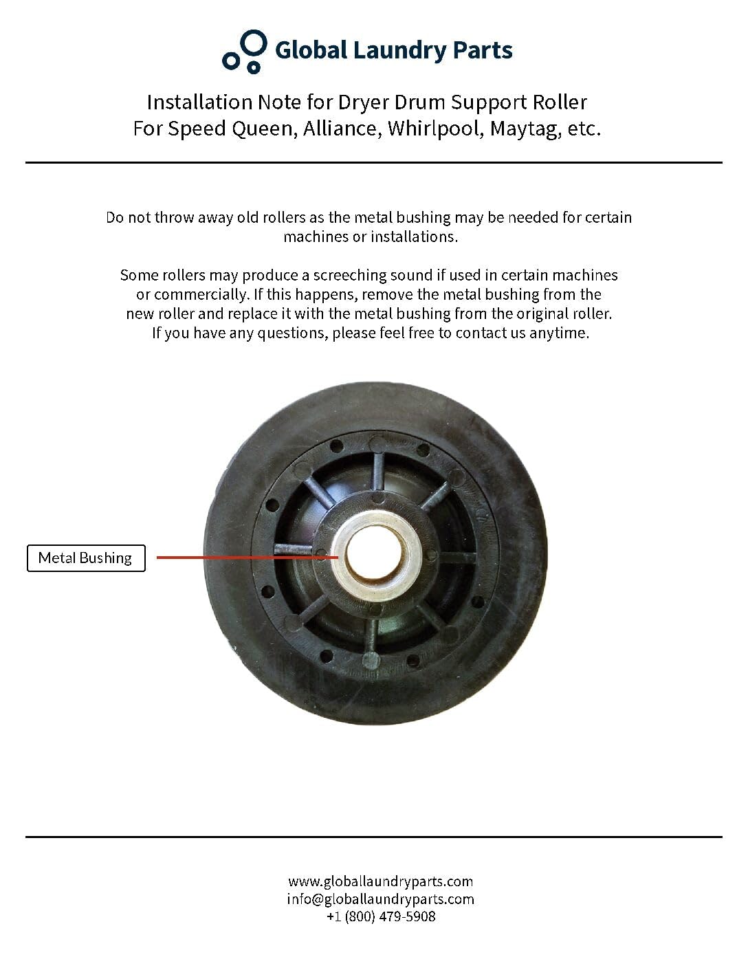 Dryer Drum Support Roller Replaces 510708P Alliance Speed Queen ELS