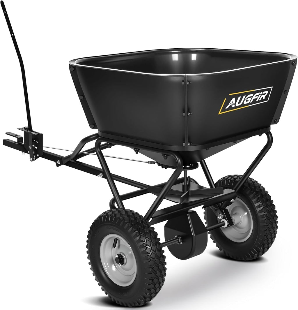 Tow Behind Broadcast Spreader, 130 LBS Capacity Lawn Fertilizer Spreader for Riding Mower, ATV, UTV & Tractor, 12 FT