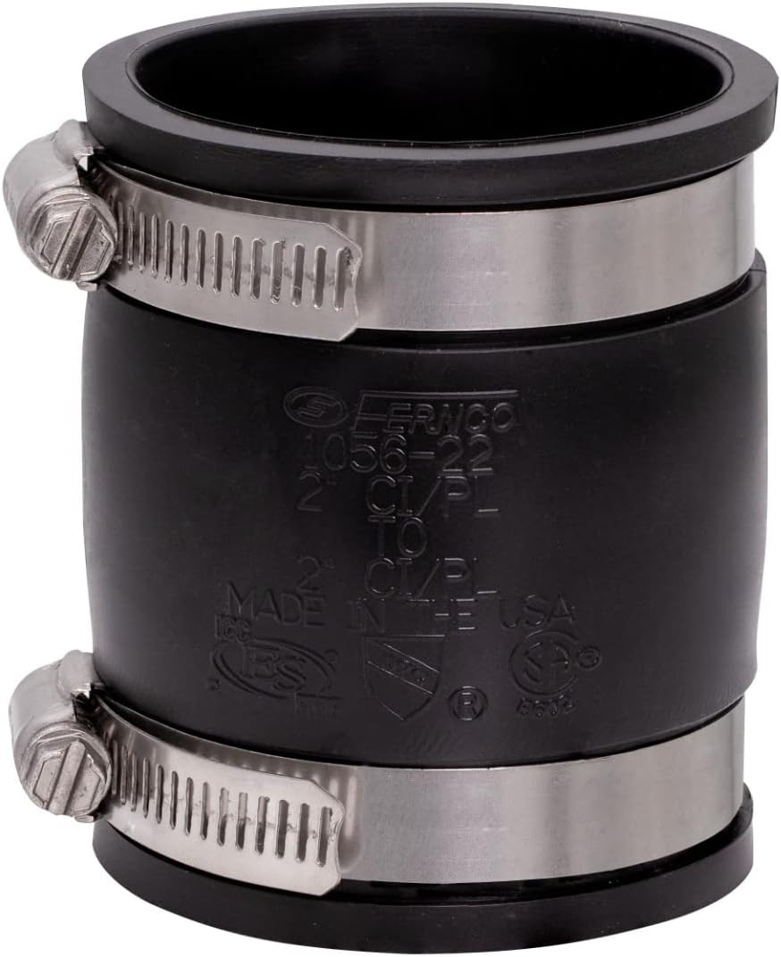 Fernco 1056-22 2-in. Flexible PVC Pipe Coupling for Cast Iron and Plastic Plumbing Connections, 2–Pack