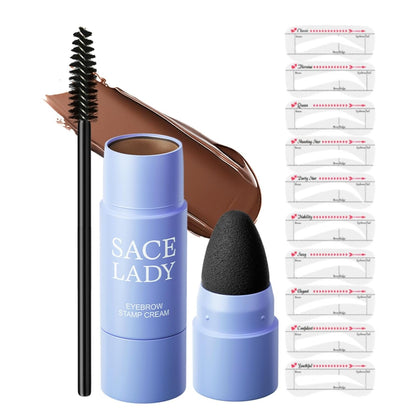 Eyebrow Stamp Kit, Brow Stencil Easy to Use & Natural Looking, Pigmented Long Lasting Eye Brow Cream with Brush and