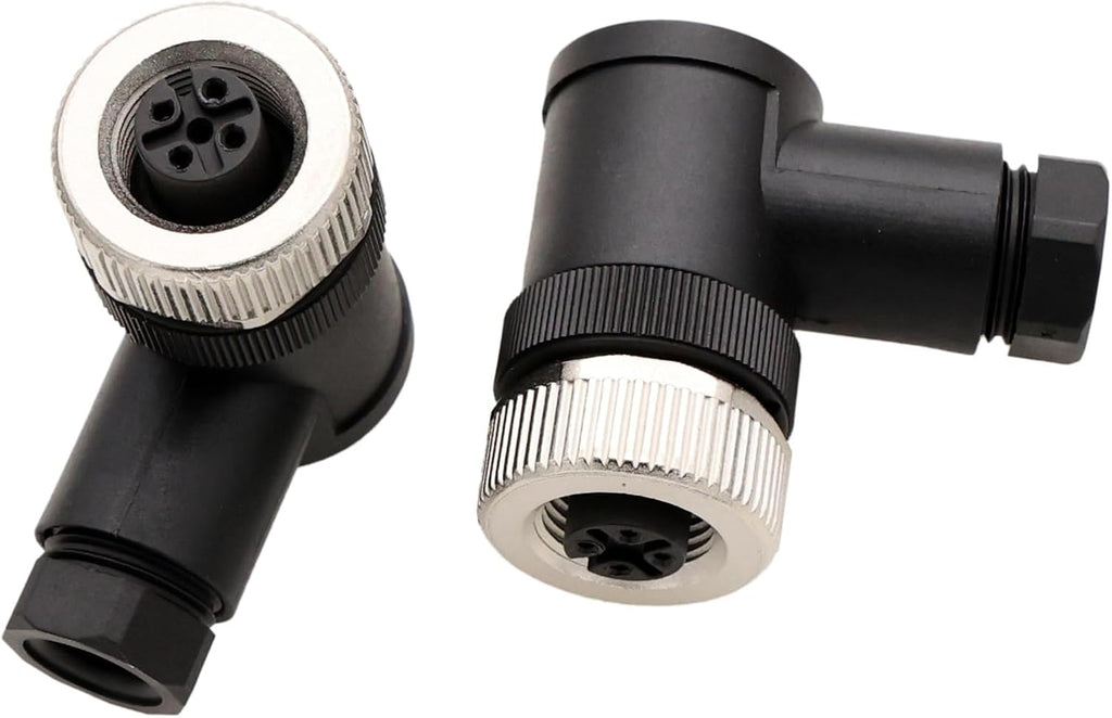 M12 5 Pin Female Connector, Screw Terminal, A-Coded, Electrical 60V 4A, Waterproof, 90-Degree, Circular, Dust-Proof for Industrial Automation Sensor DeviceNet CANopen IO-Link, 2pcs