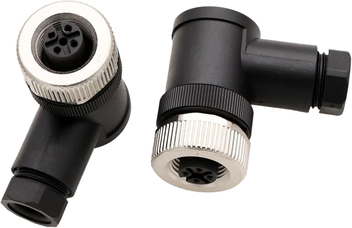 M12 5 Pin Female Connector, Screw Terminal, A-Coded, Electrical 60V 4A, Waterproof, 90-Degree, Circular, Dust-Proof for Industrial Automation Sensor DeviceNet CANopen IO-Link, 2pcs