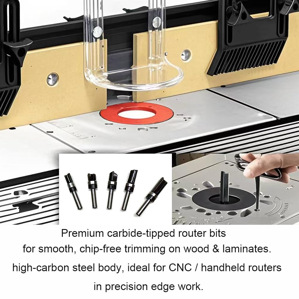Pattern Flush Trim Router Bit 1/4 Shank Carbide Tipped Router Template Bit | Top Bearing Flush Trim Bits with 5