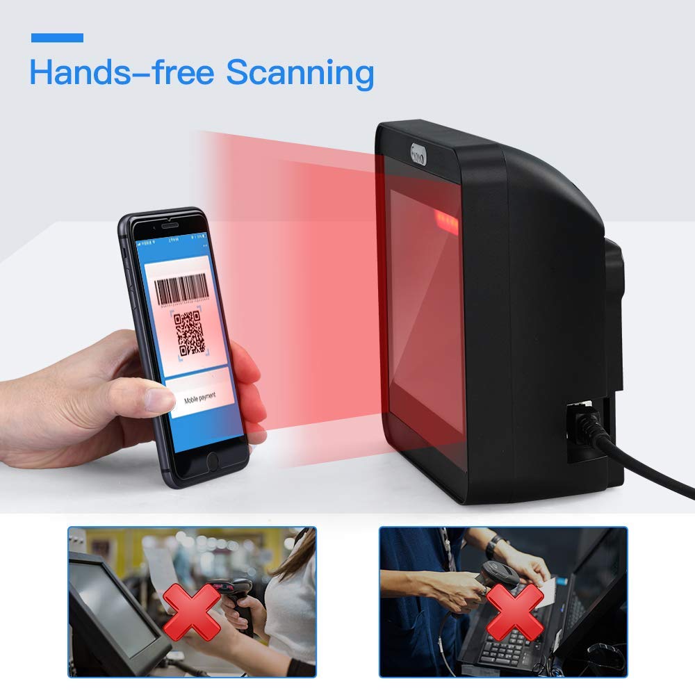 Omnidirectional Desktop Hands-Free Automatic 1D 2D QR Barcode Scanner