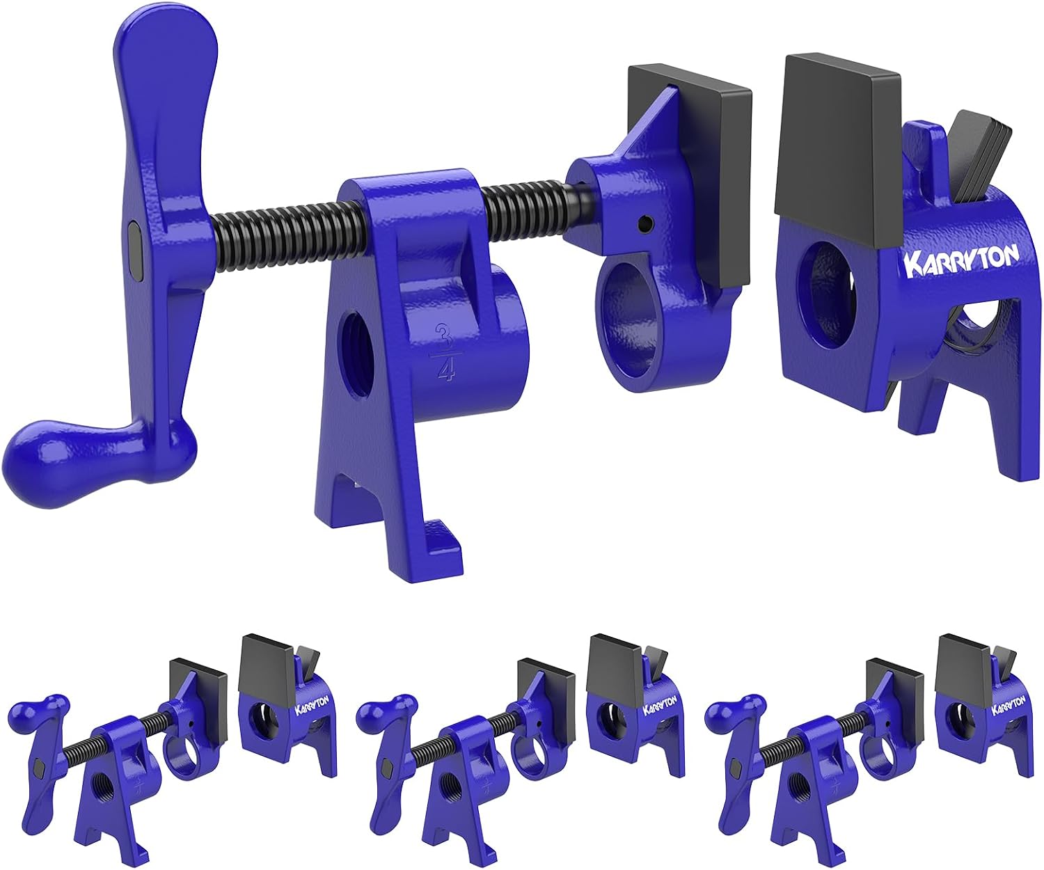 3/4 Inch Heavy Duty Pipe Clamps for Woodworking, H-Style Wood Gluing Clamps w/Foot Pads, Adjustable Pipe Clamp Tool