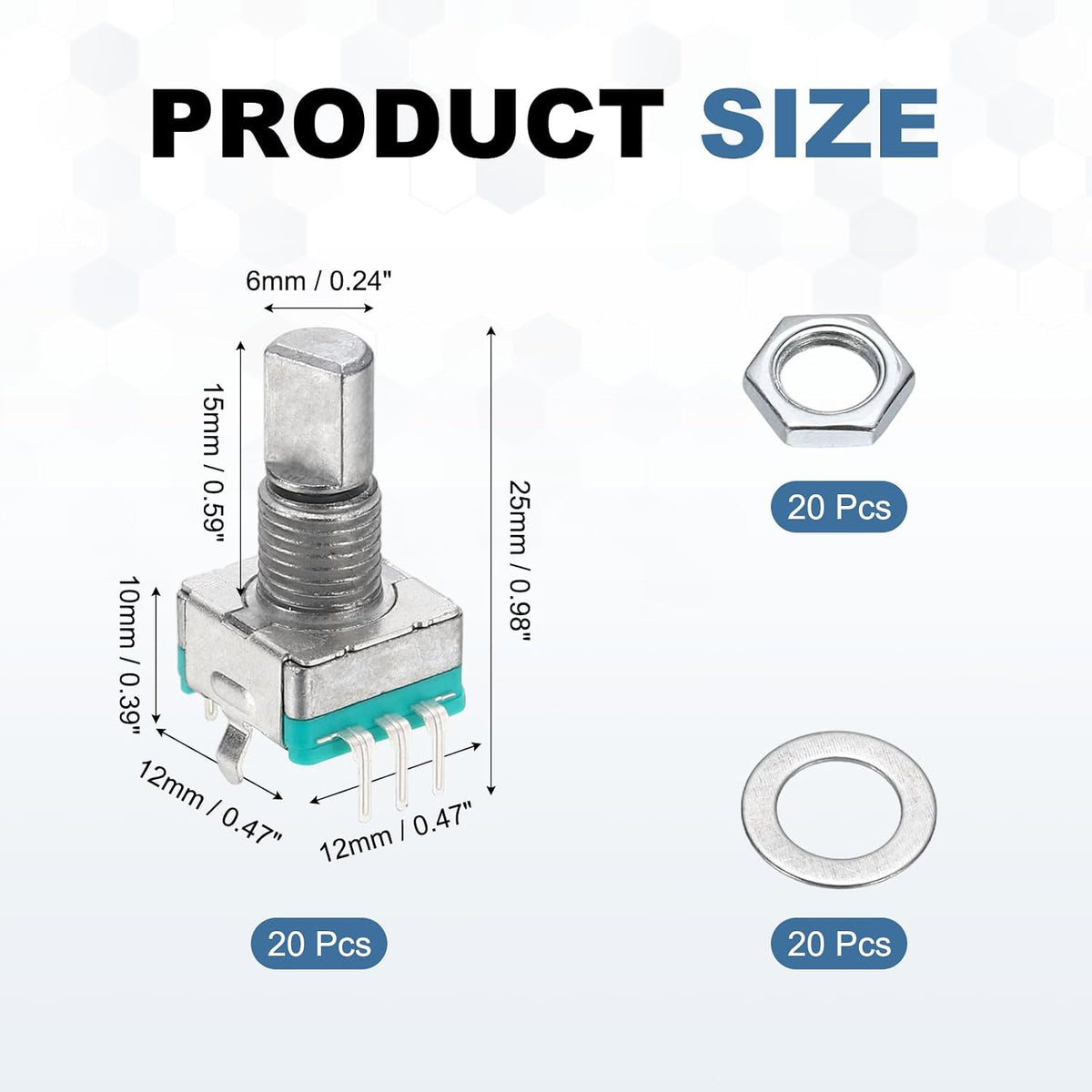 MECCANIXITY 20Pack EC11 Rotary Encoder Code Switch 15mm Half Shaft Green