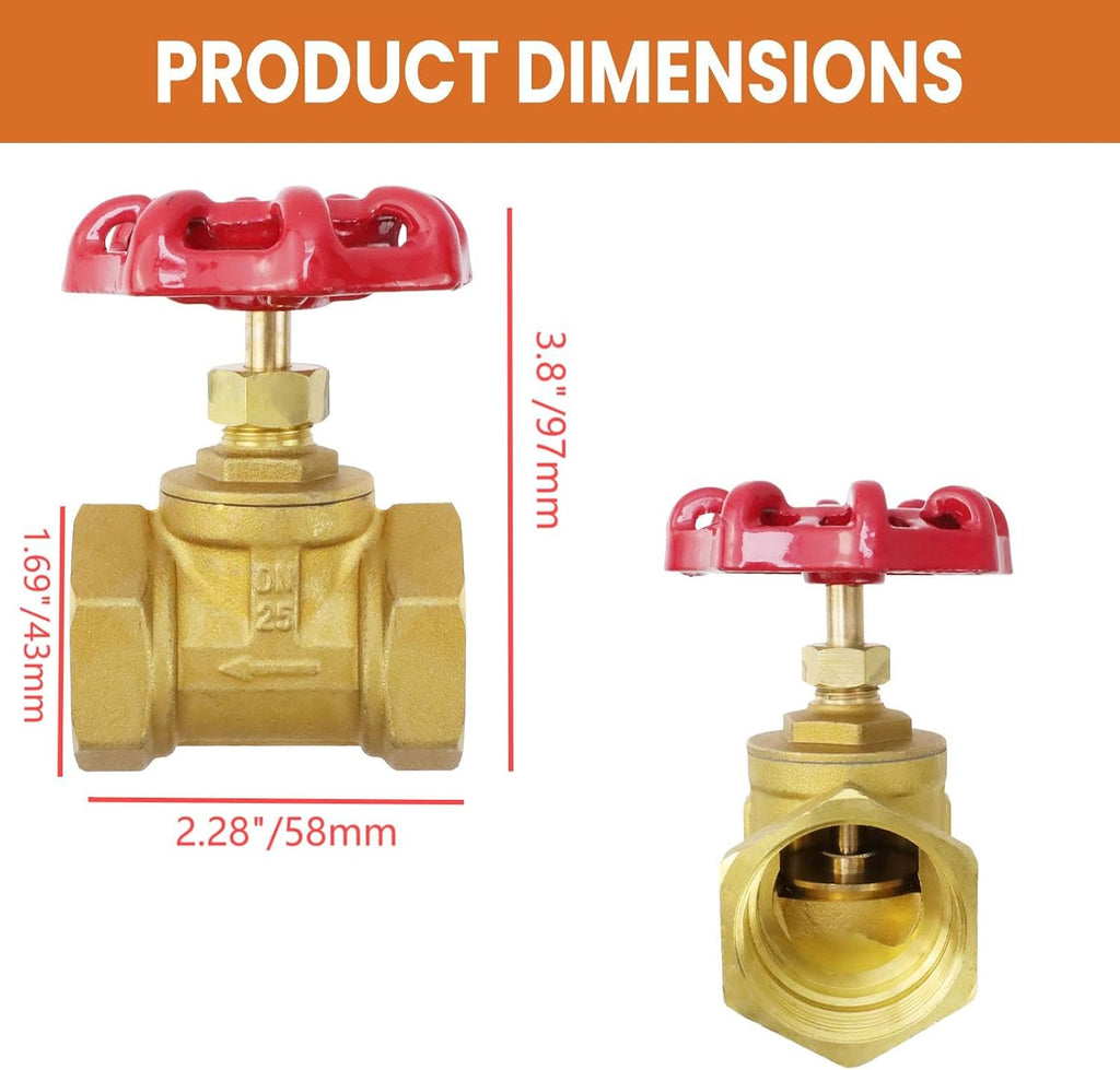 1Pcs Brass industrial Gate Valve DN25 1" Female with Wheel Handle